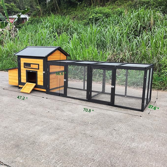 118'' Large Chicken Coop with Run, Wooden Duck Hen House for 3-5 Chickens, Outdoor Chicken Run Poultry Rabbit Cage with Nesting Box, Free-Range Door & Pull-on Tray Black