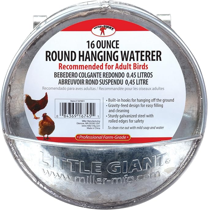 Little Giant® Hangable Poultry Waterer| Galvanized Round Hanging Poultry Waterer | Hanging Chicken Waterer | Chicken Canteen