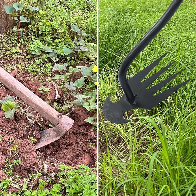 2Pcs Weed Puller Tool Garden Uprooting Weed Pulling Tools, 15.7" Portable Stainless Steel Weeder Tool 4-Claw Manganese Steel Weed Puller for Gardening Backyard Farm