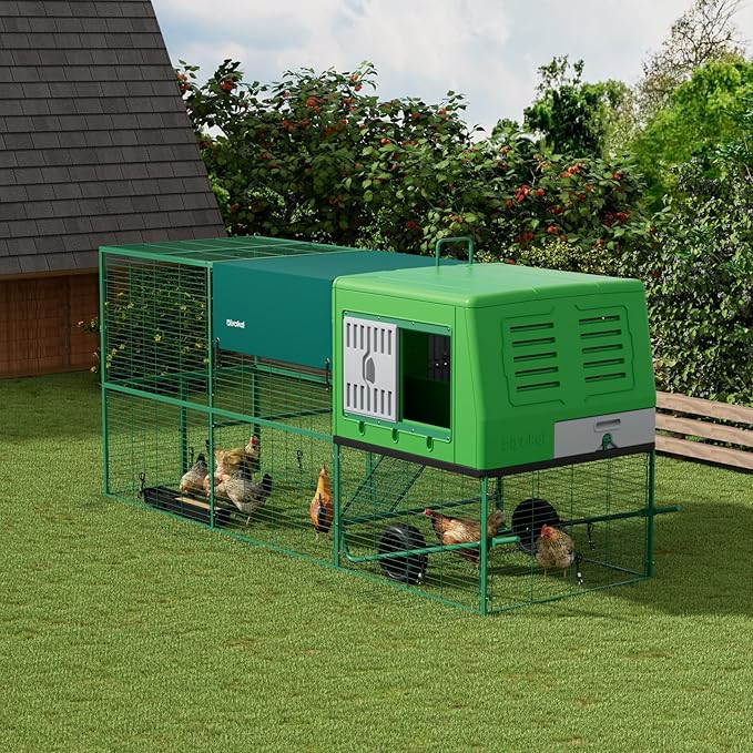 Durable Tall Plastic Large Chicken Coop with Run Outdoor - Easy Assembly Ajustable Portable Chicken House with Insulated Besting Boxes, Waterproof Cover, Clean Drawer, Mobile Wheels (Extend)