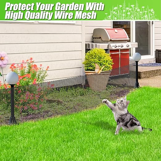 Black Chicken Wire Plastic Garden Fence- 16in x 40ft Plastic Mesh Fencing for Floral Arrangements, Poultry, Animal Barrier, Gardening
