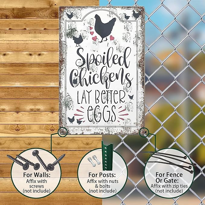 Chicken Coop Signs Outdoor - Farmhouse Farm Spoiled Chickens Lay Better Eggs Tin Sign, Funny Metal Signs Accessories Outdoor Home Wall Decor 8x12 inch