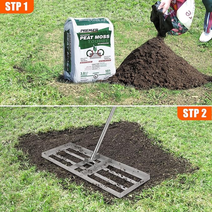 48"×10" Lawn Leveling Rake with 6FT Handle, Heavy Duty Lawn Leveler Tool, Stainless Steel 180° Adjustable Rotation, Leveler Rake Tool for Gardens Backyards Farms and Pastures