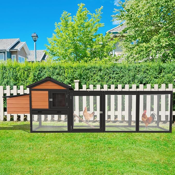 Chicken Coop for 2-6 Chickens Outdoor Wooden Hen House Poultry Pet Hutch for Backyard with Run Cage & Nesting Box(Brown)