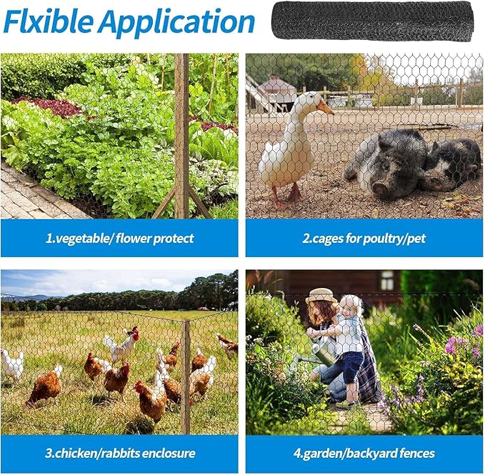 24'' x 50' Black Chicken Wire Mesh Fence, 15 Gauge Poultry Netting and 2 inch Mesh Fence Roll, Chicken Wire for Floral Arrangements/Crafts/Farm/Livestock/Pet Protection