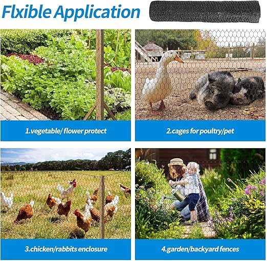 1/2 Inch Black Wire Mesh Roll - 48'' x 100' Chicken Wire Fence, 20 Gauge Hardware Cloth Poultry Netting for Garden/Animal Barrier/Rabbit/Floral/Chicken Coop/DIY Projects