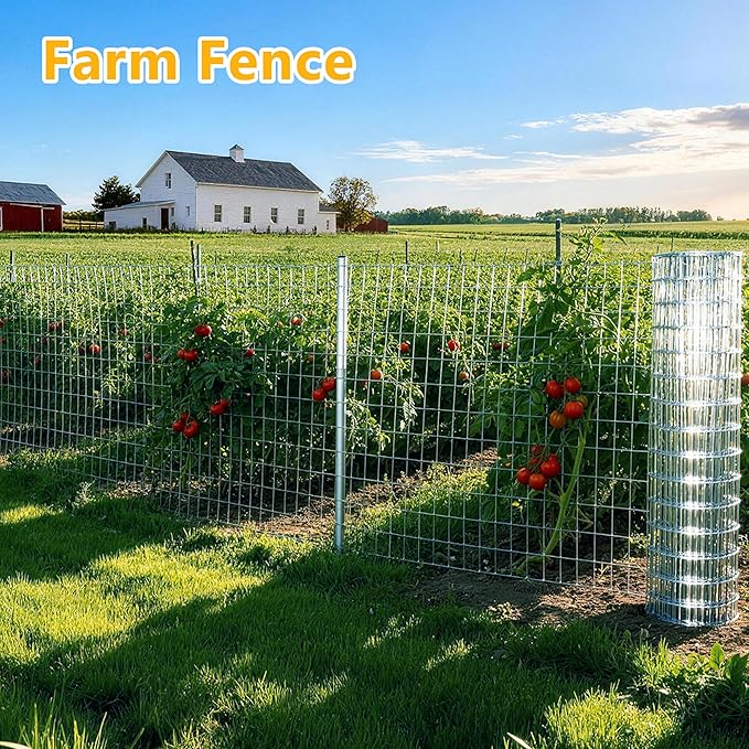 Metal Garden Fence, Hot Dip Galvanized After Welding, 2"x4" 14 Gauge, 48inch H x 100ft L Welded Wire Fencing,2/3/4/5/6ft Tallx50/100 ft Long Hardware Cloth for Yard,Farm,Chicken,Dog,Vegetable Protect