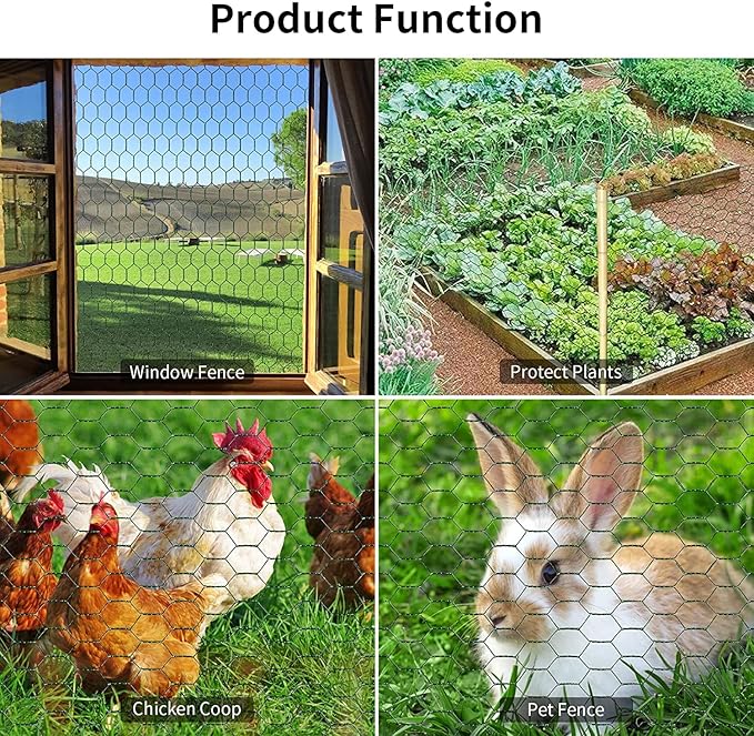 Chicken Wire 15.7 in x 237 in Poultry Wire Netting Hexagonal Galvanized Mesh Garden Fence Barrier for Pet Rabbit Chicken Fencing with 100 Pcs Cable Zip Ties(PVC-Coated)