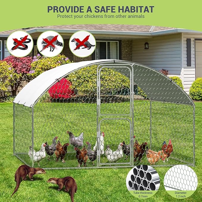 Large Metal Chicken Coop, Walk-in Poultry Cage, Chicken Run Pen House with Waterproof & Anti-Ultraviolet Cover Chicken Coop Run with Double Lockable Doors for Outdoor and Backyard 9.8 x 6.5X 6.6ft