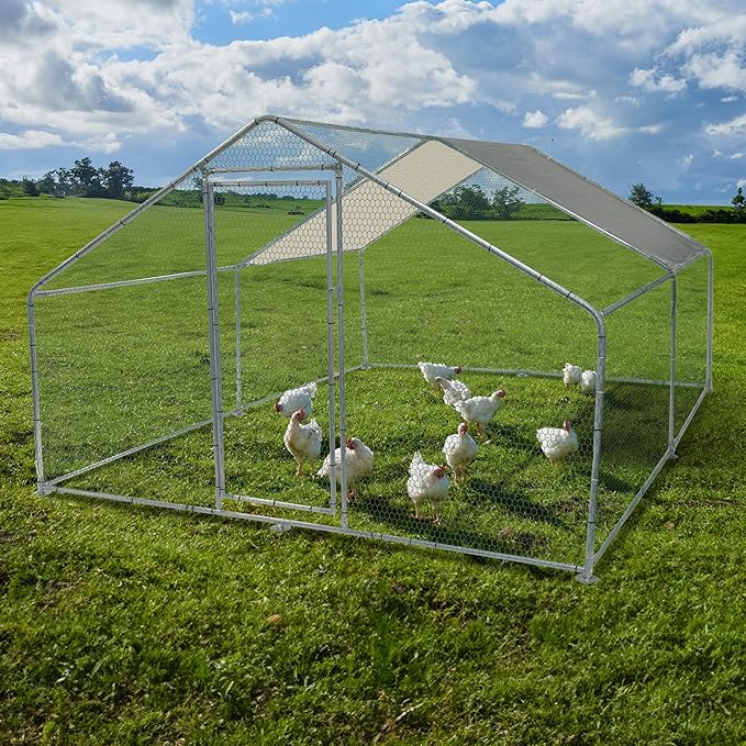 Chicken Coop - Large 13x9x6-Foot Chicken Run with Waterproof Cover and Lockable Door - Metal Chicken Coop for Ducks, Geese, or Rabbits by Pure Garden