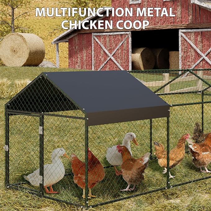 120"x40"x40" Large Walk-in Metal Chicken Coop with Waterproof Anti-UV Cover, Outdoor Chicken Run for Chickens, Ducks, Rabbits & Geese, Heavy-Duty Outdoor Enclosure, Black