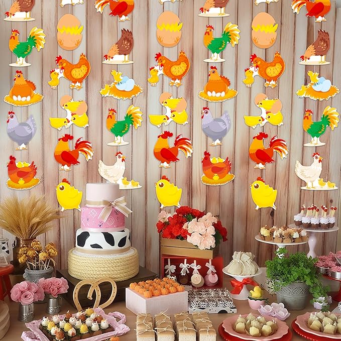 Chicken Garlands Chicken Birthday Party Supplies 8PCS Chicken Farm Hanging Paper Garlands Chick Hen Theme Banner Decorations for Barnyard Farm Animals Baby Shower Supplies