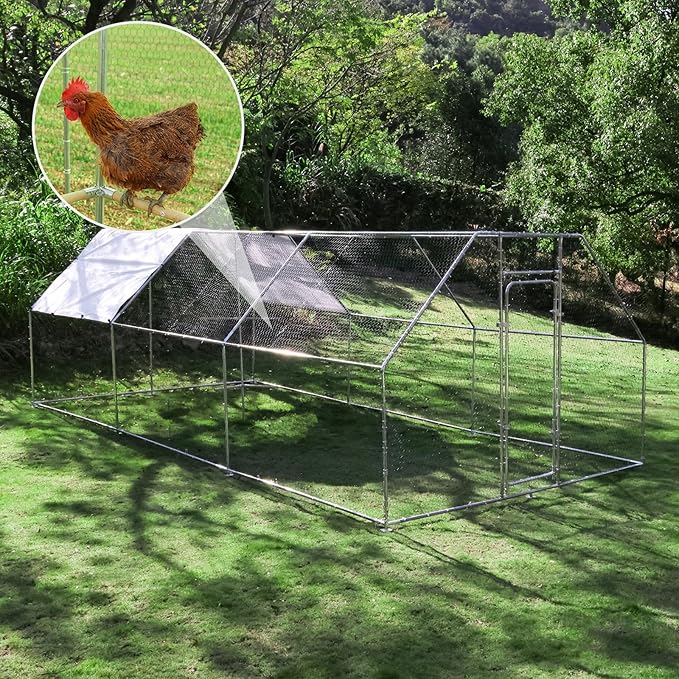 Chicken Coop Large Metal Chicken House/Pen with Climbing Frame for 15-20 Chickens, Outdoor Walk-in Poultry Cage Flat Shape for Ducks, Rabbits, Dogs Etc, 236" x 117.6" x 78.7" - 2 Box Set