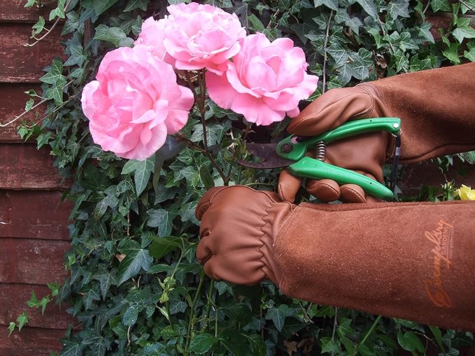 Rose Pruning Gloves for Men and Women - Thorn Proof Goatskin Leather Gardening Gloves with Gauntlet