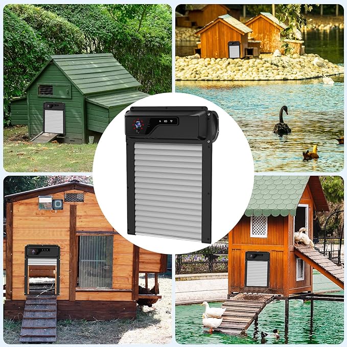 Automatic Chicken Coop Door with WiFi HD1080P Camera,Auto Solar Chicken Coop Door Opener with Timer,APP Remote Control,5000mA Battery,Night Vision,Alarm Drive for Poultry Safety（Grey）