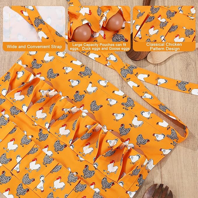 Egg Collecting Apron, 12 Pouches Chicken Egg Apron, Farmhouse Aprons for Chicken, Duck, Goose, Poultry Collection