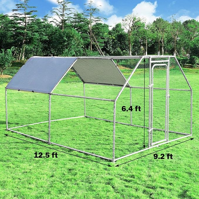 Giantex 12.5ft Large Metal Chicken Coop, Walk-in Chicken Coops Hen Run House Shade Cage with Waterproof and Sun Protection Cover for Outdoor Backyard Farm Use Poultry Cage (12.5 x 9.2 ft, Flat)