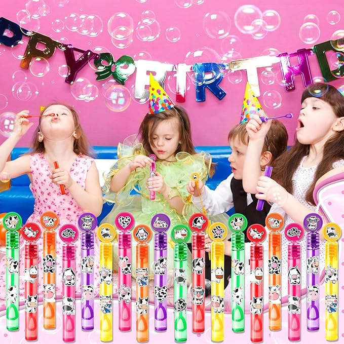 Cow Party Favors for Kids – 24PCS Farm-Themed Mini Bubble Wands, Great for Birthday Supplies, Pinata Fillers, Goodie Bags & Classroom Rewards