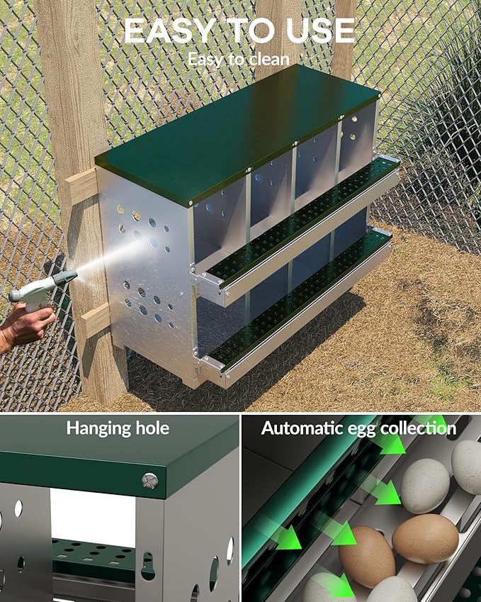 Chicken Nesting Boxes 10 Compartments, Metal Chicken Nesting Boxes, Waterproof & Rustproof Laying Boxes for Hens, Ventilation & Perch, Roll Away Egg Laying Box for Hens,Wall-Mountable & Freestanding
