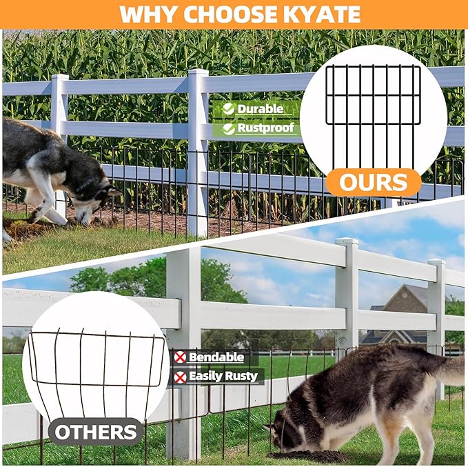 KYATE Garden Fence Animal Barrier, 14 Panels No Dig Fence 20ft(L) x13in(H), Rustproof Metal Defense Border, Dogs Rabbits Blocker Fence for Outdoor Yard & Patio