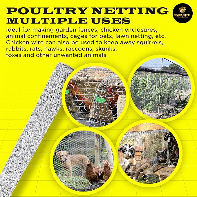 Chicken Wire 48 in x 50 FT x 1” Mesh x 20GA | Poultry Wire Netting | Hot Dipped Galvanised | Hexagonal Galvanized Mesh for Chicken Coop, Rabbit Cage, Fence Barrier