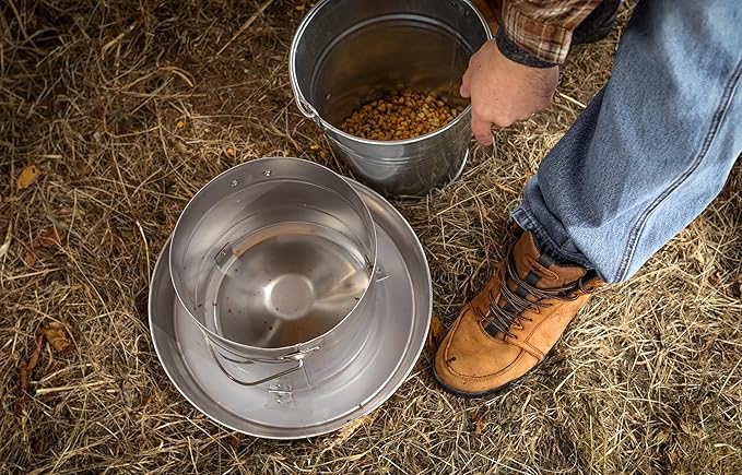 Plexon 17.6 Lb Stainless Steel Hanging Chicken Feeder no Waste Food-Grade Large - Turkey Duck Poultry Feeder for Chicken Metal - Heavy Duty Reliable Long-Lasting with Handle