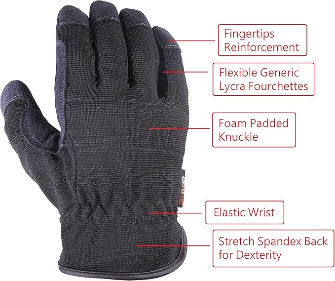 SKYDEER 3-Pairs Pack Durable Leather Work Gloves for Gardening and General Work (SD8810/L)