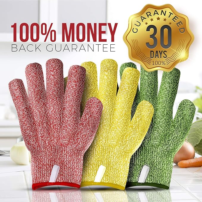 Cut Resistant Gloves – Level 5 Anti-Cut Protection, Durable, Breathable, Machine Washable Safety Gloves (Pack of 3)