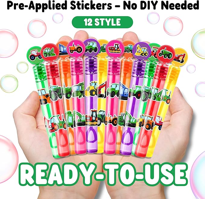 Tractor Party Favors for Kids - 24PCS Farm-Themed Mini Bubble Wands, Great for Birthday Supplies, Piñata Fillers, Goodie Bags & Classroom Rewards