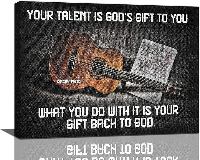 Vintage Guitar Wall Art - Chords Pictures Canvas Prints - Inspirational Artwork for Music Studio, Bedroom, Living Room, Bathroom - 16"x12"