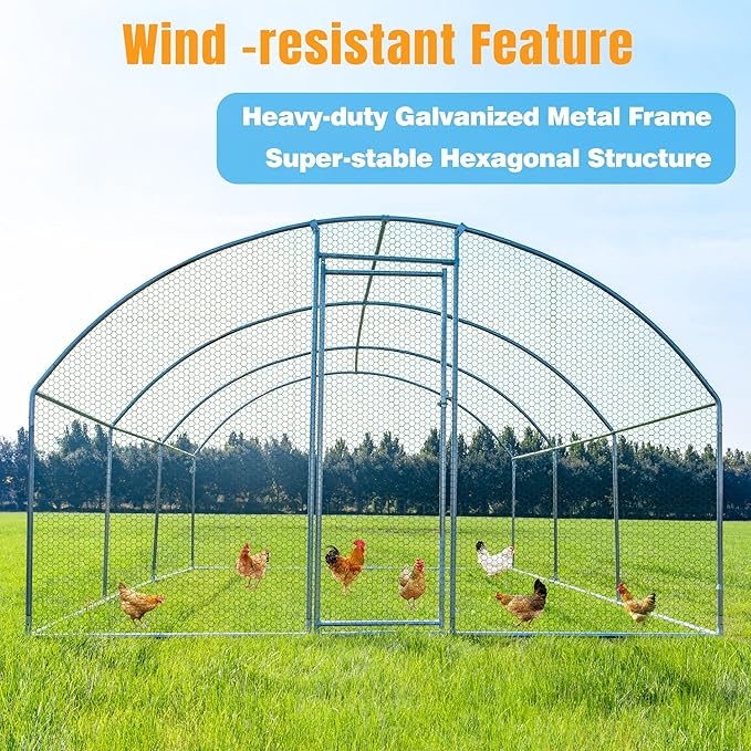 Large Metal Chicken Coop, Chicken Runs for Yard with Cover Walk-in Poultry Cage for 10 20 Chickens, Chicken Pen Duck Coop Hen House with Round Water-Resident Top and Feeding Door 19.2Lx9.84Wx6.23H FT