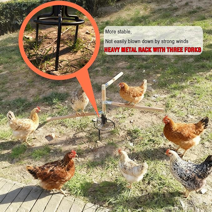 Chicken Perch Toys for Coop & Backyard Chickens, Small Chicken Perch Roosting Bars with 3-Prong Metal Ground Plug & Adjustable and Replaceable Wood Bar(Wooden, 22" H x 14" R)