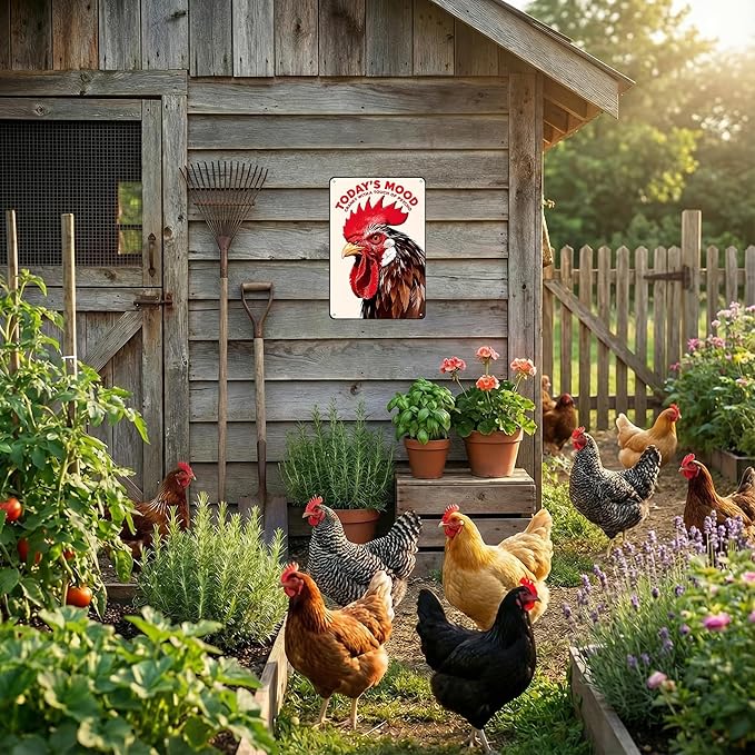 Funnysign Chicken Gifts Vintage Chicken Today's Mood Tin Sign for Chicken Coop Farm Kitchen Garden Yard Decor 8x12 inch (3914)