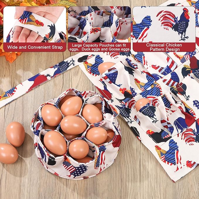 Egg Collecting Apron and Basket, 12 Pouches Chicken Egg Apron, 7 Pouches Chicken Eggs Basket, Collector Chicken Eggs