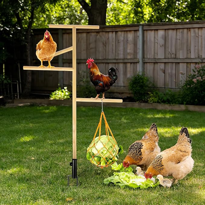Extra Large 48.5" Chicken Perch Toy for Coop with Feeding Net & Metal Tripod, Roosting Bar for Chicken Coop Toys, Poultry Playground Stand for Birds Lovebirds Cockatiels and Multiple Poultry