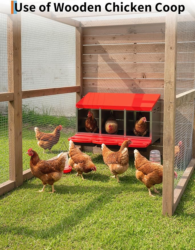 3 Room Chicken Nesting Boxes, 3 Compartment Metal Rollaway Nesting Box for Laying Hens with Cleanable Pull-Out Trays Wall Mount or Placed Design for Chicken Egg Layers