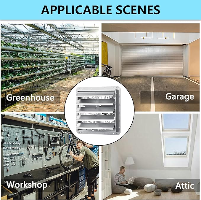 20 Inch Shutter Exhaust Fan, Aluminum Wall Mounted Exhaust Fan, 4000 CFM High Speed Automatic Shutter Attic Fan, Vent Fan For Greenhouse,Shed,Shop,Garage,ETL Listed