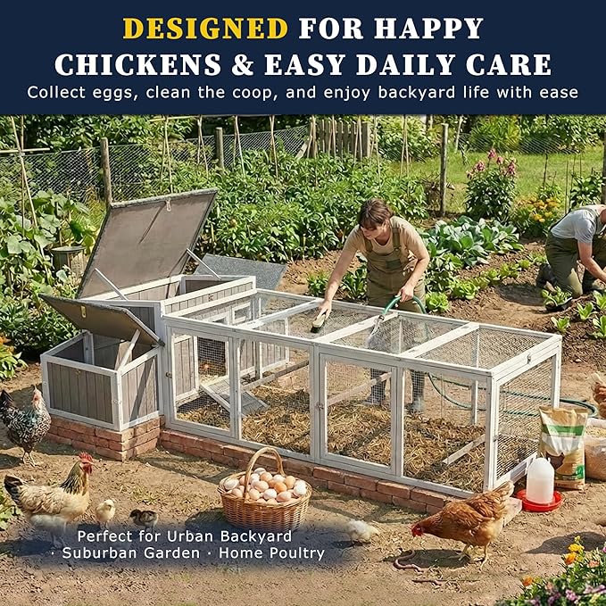 Outdoor Chicken Coop Wooden Hen House with Run for 2-4 Chickens Hens Coop for Backyard Weatherproof Roof, Nesting Box, Roosting Bar, Pull-Out Tray for Small Pets Rabbit (COOP84+RUN88)