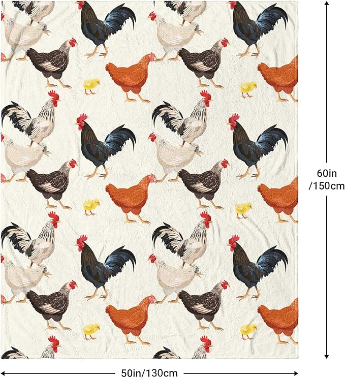 Chicken Gifts for Women, Cute Chicken Blanket for Adults, Soft Fuzzy Plush Throw Easter Blanket, Chickens Decor with Rooster Design, Easter Gifts White Elephant, 50 x 60 Inches