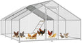 Large Metal Chicken Coop Run with Roosting Perch, Outdoor Waterproof & UV-Resistant Cover for Chickens, Ducks, Rabbits, and Hens in Yard or Farm Use Spire Roof (13.1'Wx19.7'Lx 6.5'H)