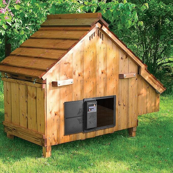 Automatic Chicken Coop Door Large Size Coop Door with Timer and LCD Display Battery Powered Anti-Pinch Function Electric Auto Chicken Doors Waterproof - Black