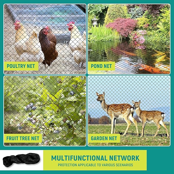 Bird Netting for Chicken Coop - Poultry Netting Heavy Duty Mesh Garden Net for Blueberry Bushes Fruit Tree Chicken Coop Roof Hawk Proof (25x50ft)