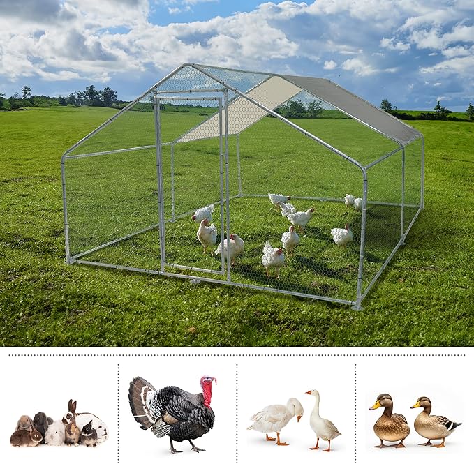 Chicken Coop - Large 13x9x6-Foot Chicken Run with Waterproof Cover and Lockable Door - Metal Chicken Coop for Ducks, Geese, or Rabbits by Pure Garden