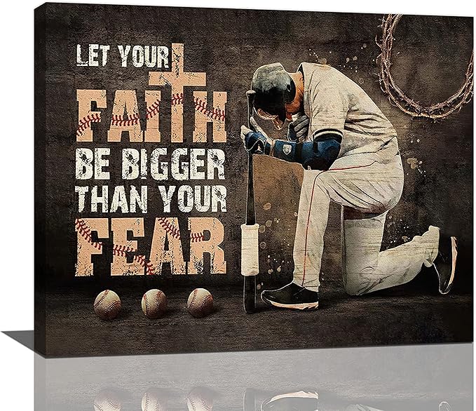 Christian Baseball Wall Art Sport Theme Teen Boy Room Wall Decor Inspirational Quotes Pictures Canvas Prints Artwork Baseball Decor For Boys Room Playroom Bedroom Gym Framed 20"x16"
