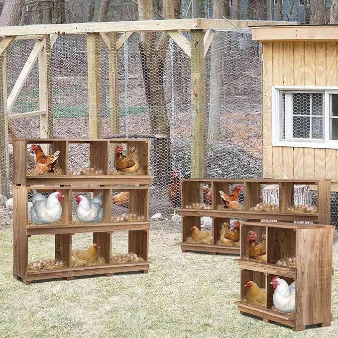 Nesting Boxes for Chickens 8 Compartment, Wall-Mounted Wooden Chicken Nesting Box, Ensuring Comfortable Egg Laying, Preventing Egg Falls, Perfect for Backyard and Poultry Farms