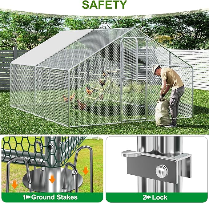 Amopatio Metal Large Chicken Coop 13x10x6FT Walk in Chickens Runs with Chicken Roosting Perch, Outdoor Chicken Pen with Security Lock and Split Door for Farm, Yard, Backyard