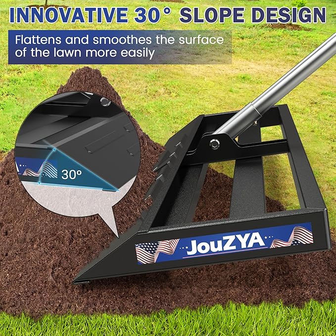 Lawn Leveling Rake 30x10 inch, Leve Lawn Tool with Stainless Steel, Lawn Leveler 27-80" Adjustable Handle, Yard Leveling Rake Heavy-Duty for Garden, Golf Course, and Farm