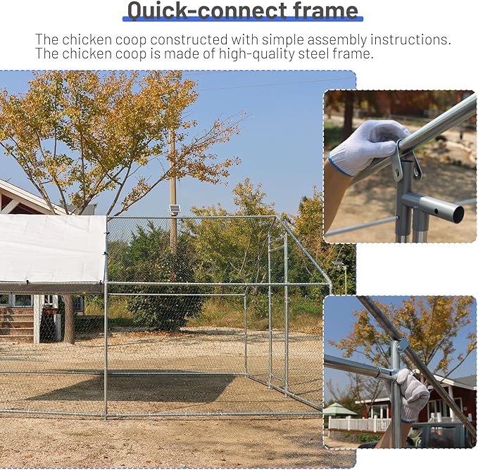 Large Metal Chicken Coop Chicken Pen Walk-in Poultry Cage with Water-Resident and Anti-UV Cover Chicken Runs for Yard with Cover Duck Rabbit Dog House Outdoor