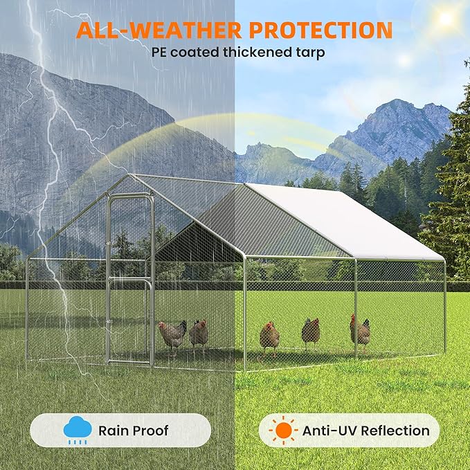 Large Chicken Coop for 20 Chickens,Walk-in Chicken Run for Yard with Cover,Chicken Pens Outdoor Metal Portable Chicken Tractor Cage Enclosure Crate Outside for Small Animals Bird Duck Rabbit Hen