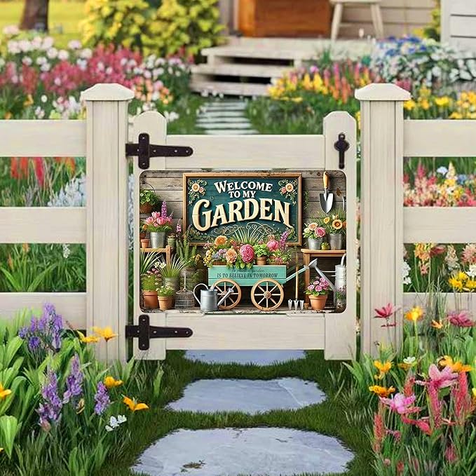 Gardening Gifts Welcome to My Garden Tin Sign-Funny Garden Signs for Plant Lovers,Perfect Gifts for Plant Mothers Grandmas and Housewarming 8x12in